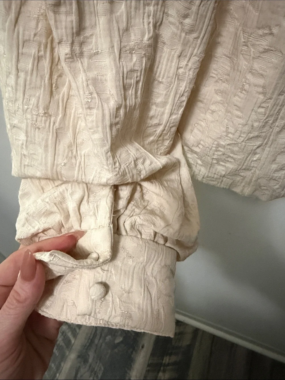 Zara Cream Puff-Sleeve V-Neck Blouse